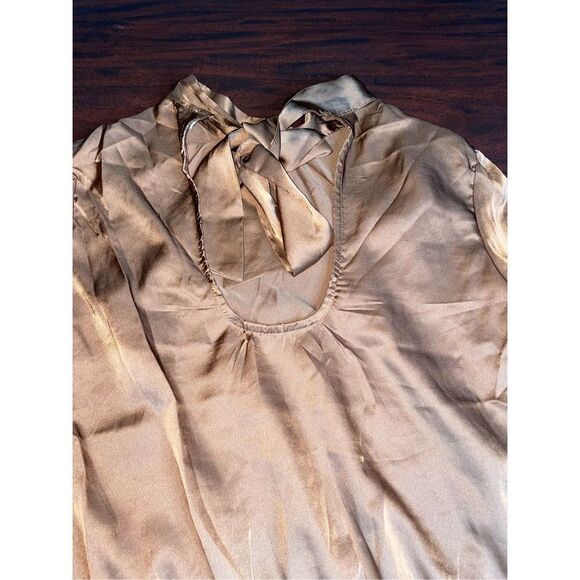 Monteau LA Carmel Brown Satin Cropped Blouse with Tie Back Size Small - Picture 4 of 6